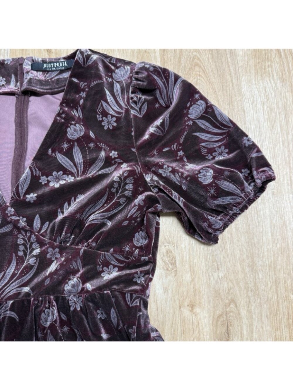 DISTURBIA VELOUR JUMPSUIT SNAKE FOIL FLORAL PRINT SIZE 8 WHIMSIGOTH POCKETS - Picture 4 of 12